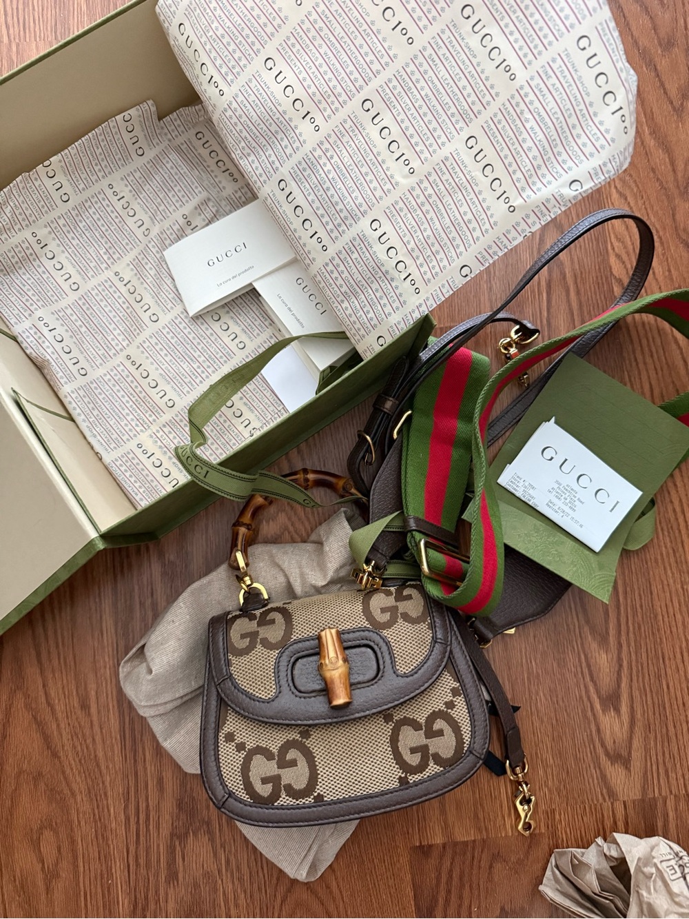 Gucci Brown GG Canvas Bamboo-Handle Satchel - Picture 3 of 4